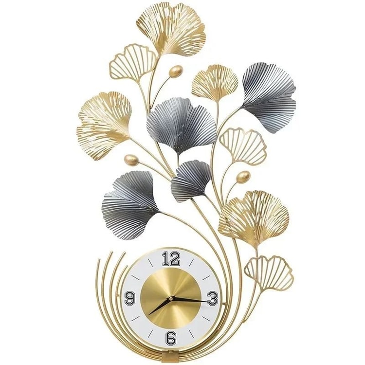 Ginkgo Leaf Metal Wall Clock Large Silent Decorative Wall Art for Living Room and Home