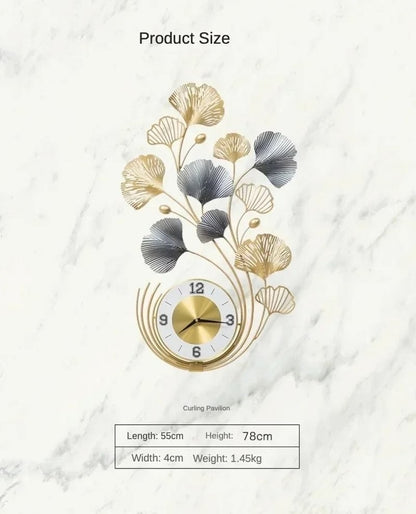 Ginkgo Leaf Metal Wall Clock Large Silent Decorative Wall Art for Living Room and Home