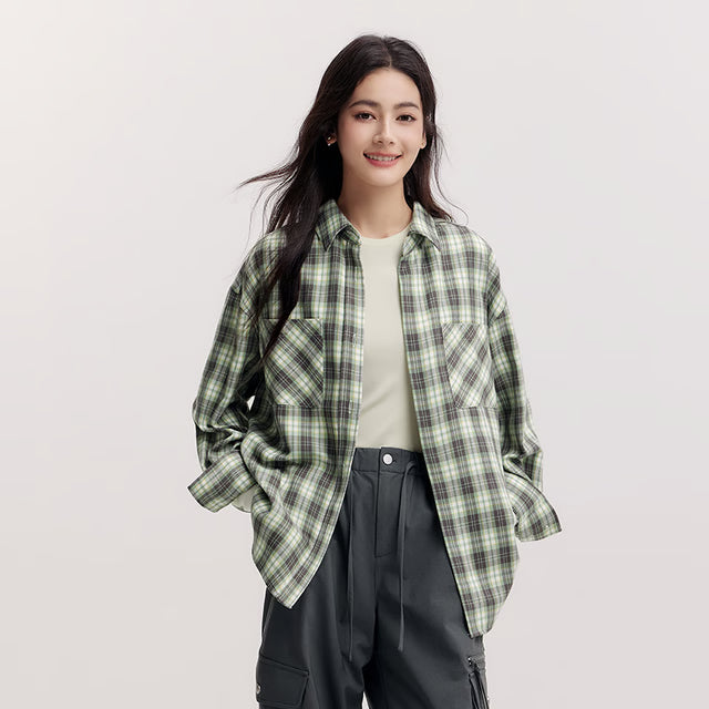 Women's Shirt, Vintage Checkered Top, Oversize Long Sleeve, Mid Long Style, Spring New Fashion