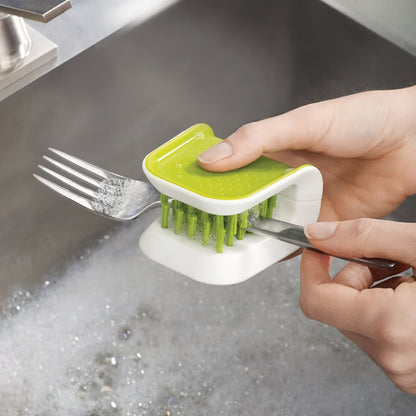 Green Double Sided Bristle Scrubber – Non-Slip Blade Brush for Knife & Cutlery Cleaning